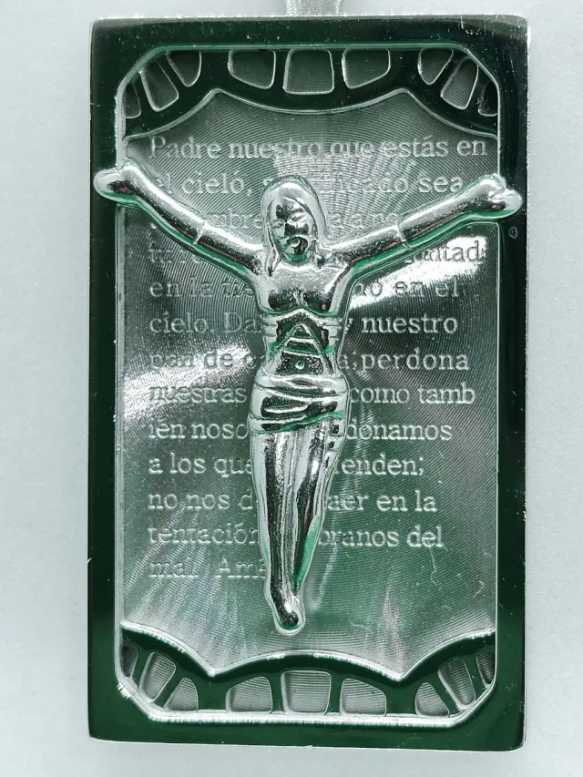 Colgante Cristo y el Padre Nuestro acero inoxidabl