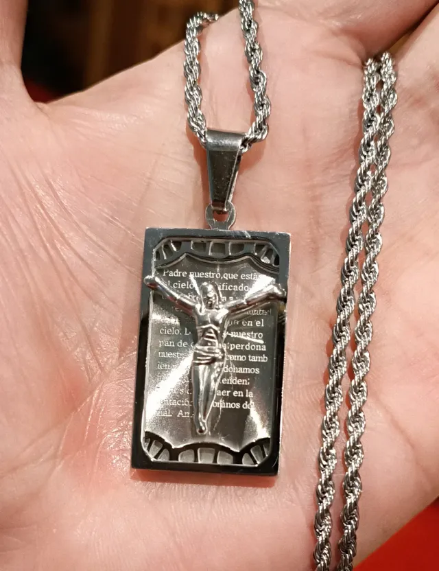 Colgante Cristo y el Padre Nuestro acero inoxidabl