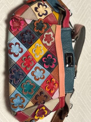 Bolso Piel Flores Multicolor Bandolera
