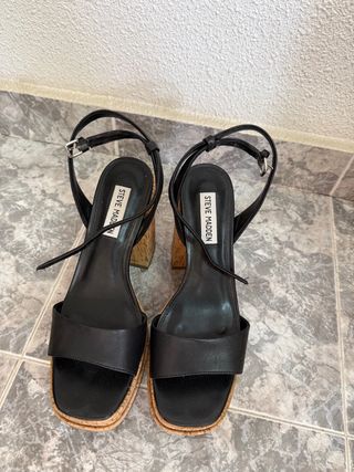 Sandalias Steve Madden Tacón Cuña Negro