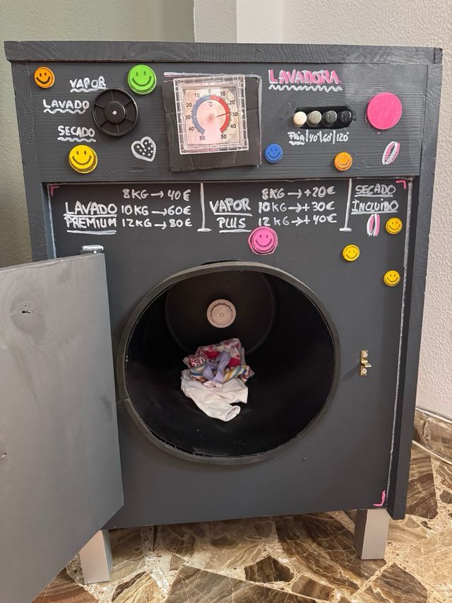 Lavadora de madera artesanal para jugar