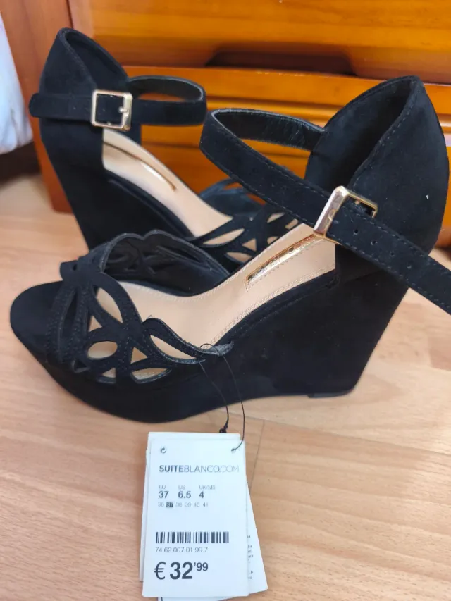 Zapatos de tacón cuña negros talla 37