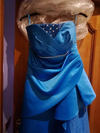 Vestido fiesta largo azul turquesa