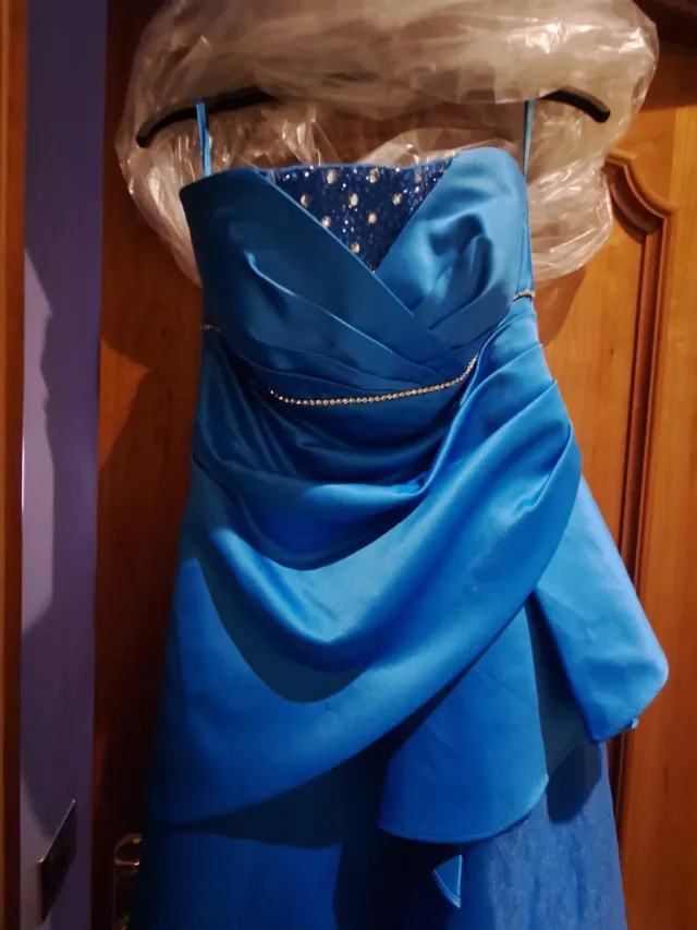 Vestido fiesta largo azul turquesa