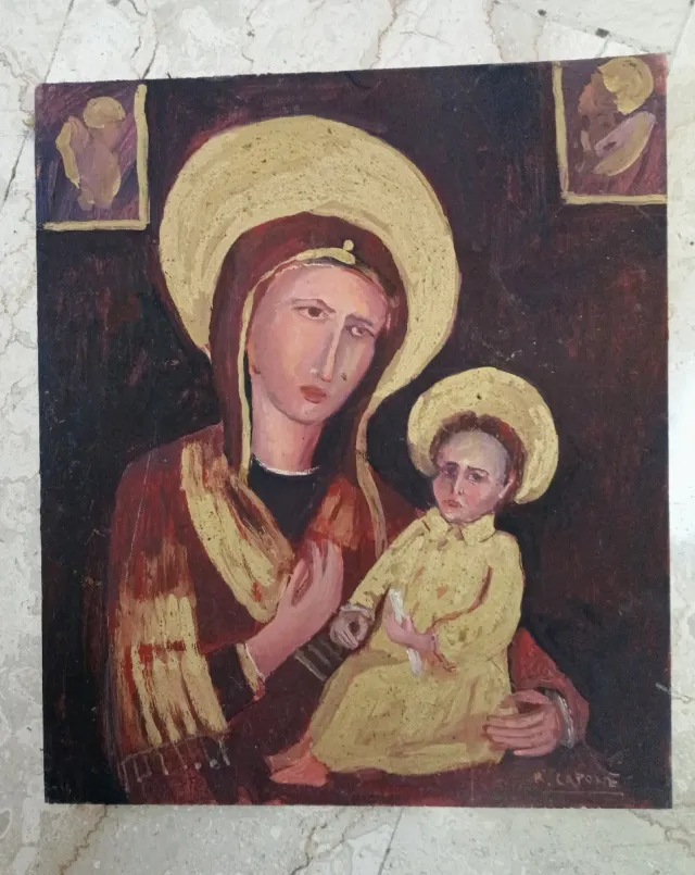 Dipinto ad olio su tavola Sacro firmato Capone