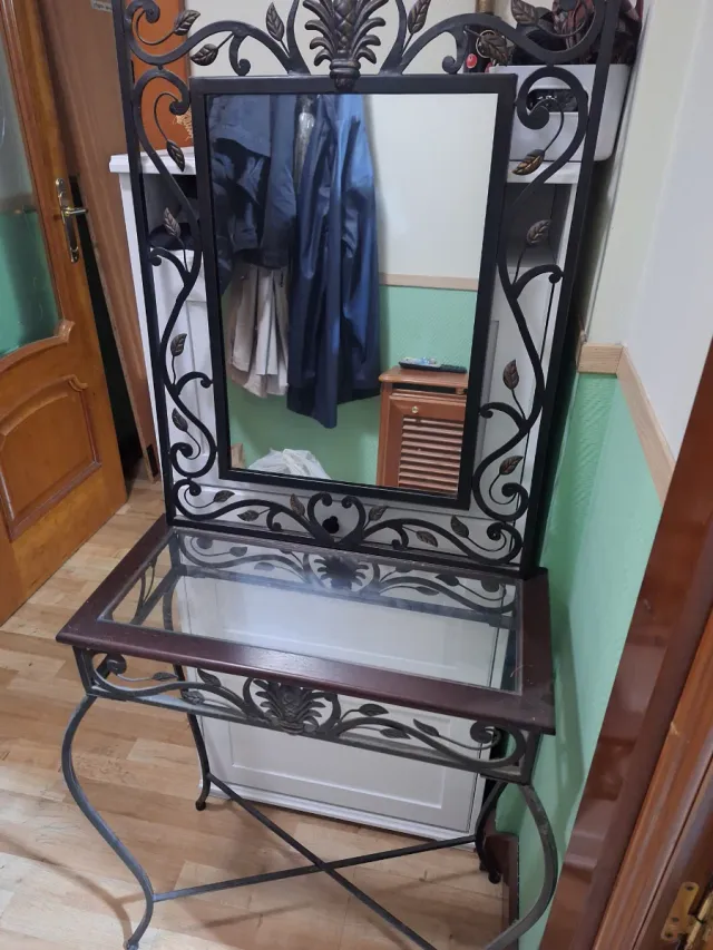 Mesa y Espejo Forja Cristal y Madera