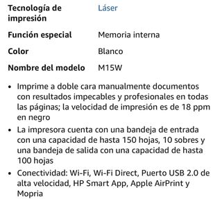 Impresora HP LaserJet Pro M15w Blanca