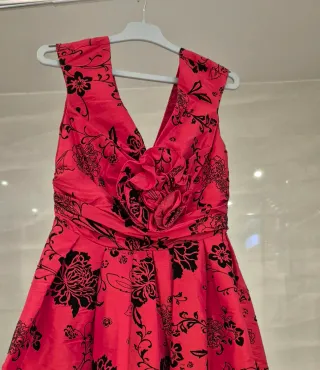 Vestido fiesta rosa y negro floral