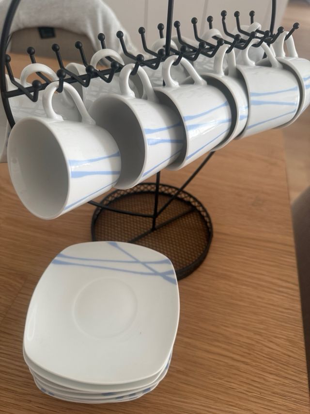 Juego café tazas y platillos con soporte