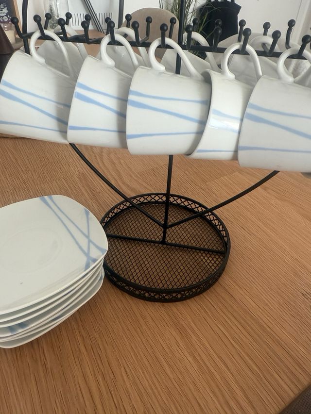 Juego café tazas y platillos con soporte