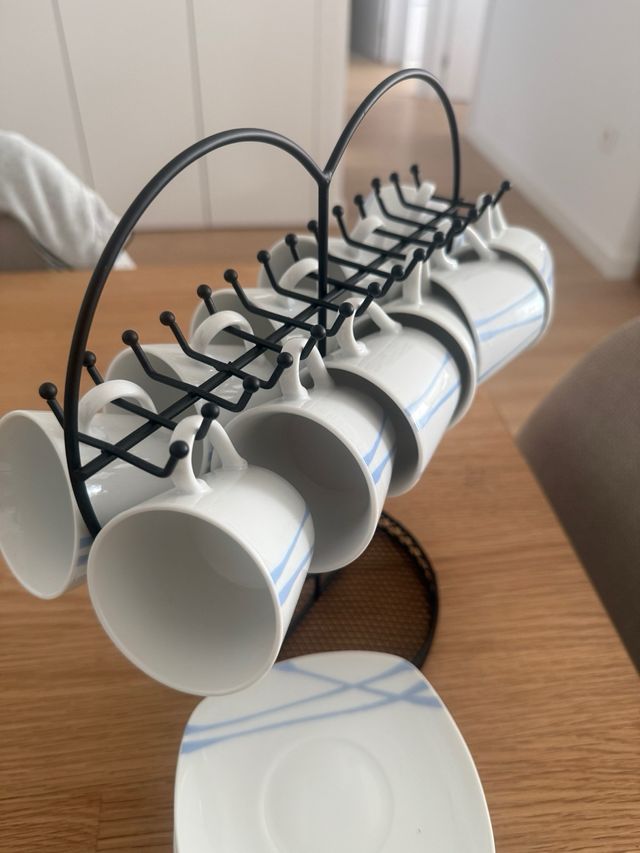 Juego café tazas y platillos con soporte