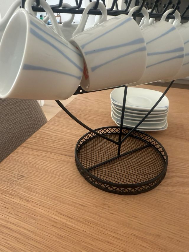 Juego café tazas y platillos con soporte