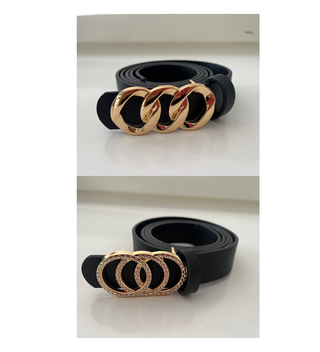 Lote 2 cinturones negros con hebilla dorada