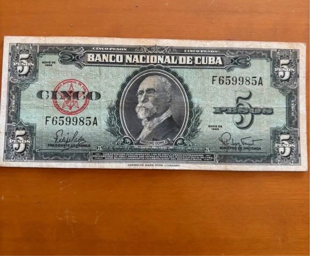 5 Pesos Cubani Banconacional 1960
