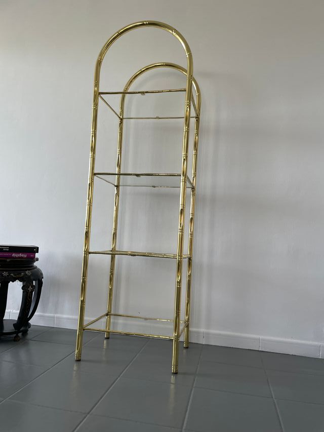 Scaffale vintage in ottone e cristallo