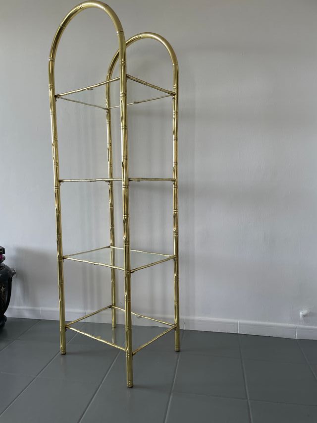 Scaffale vintage in ottone e cristallo