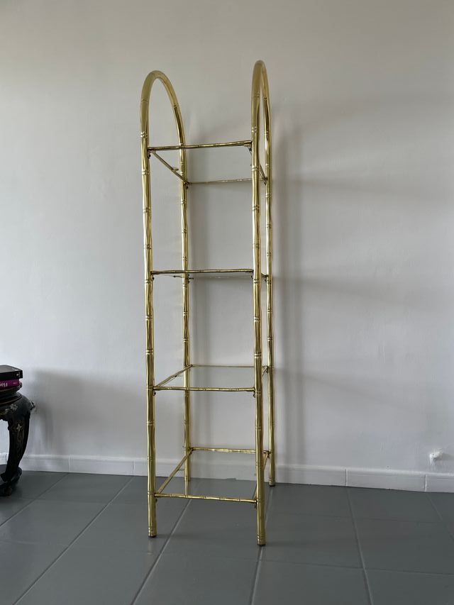 Scaffale vintage in ottone e cristallo