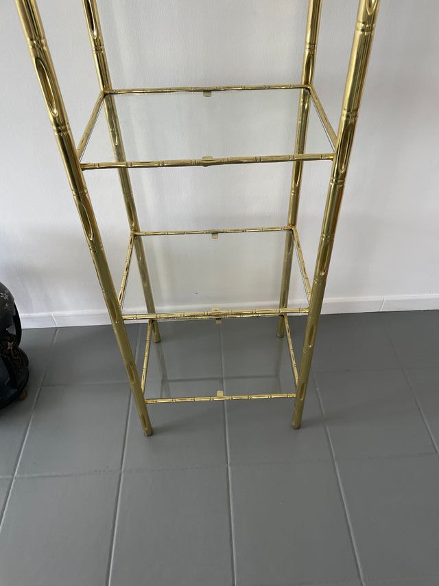 Scaffale vintage in ottone e cristallo
