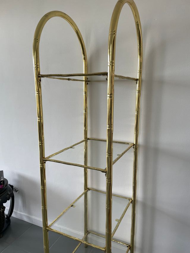 Scaffale vintage in ottone e cristallo