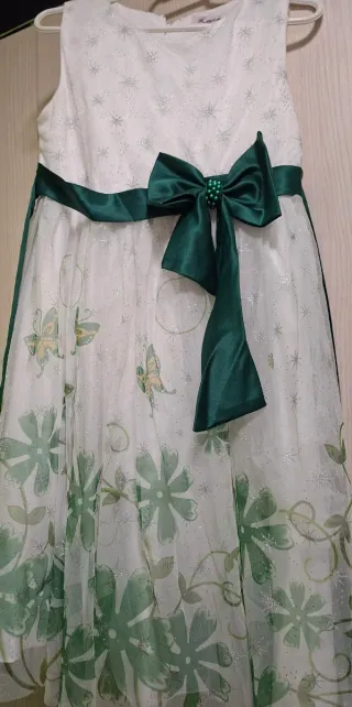Vestido fiesta niña 8/9 años blanco y verde