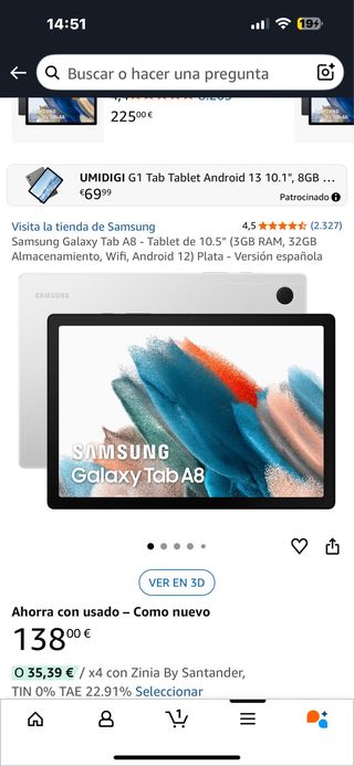 Samsung Galaxy Tab A8 Plata