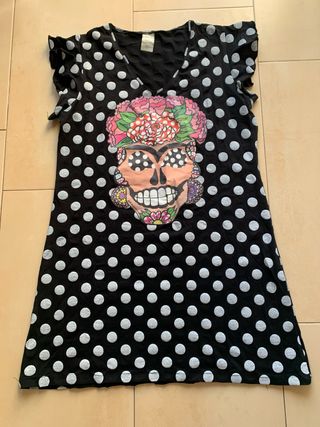 Vestido Negro con Lunares y Calavera
