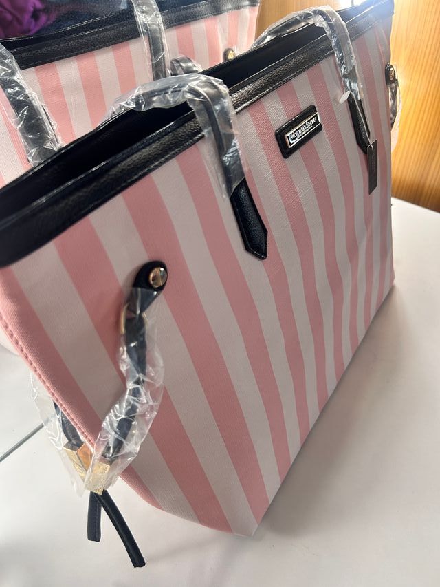 Bolso Victoria's Secret Rayas Rosas y Blancas