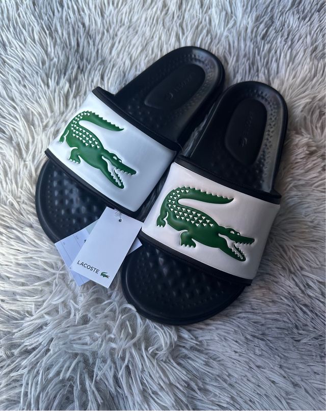 Chanclas Lacoste Hombre Blancas y Verdes