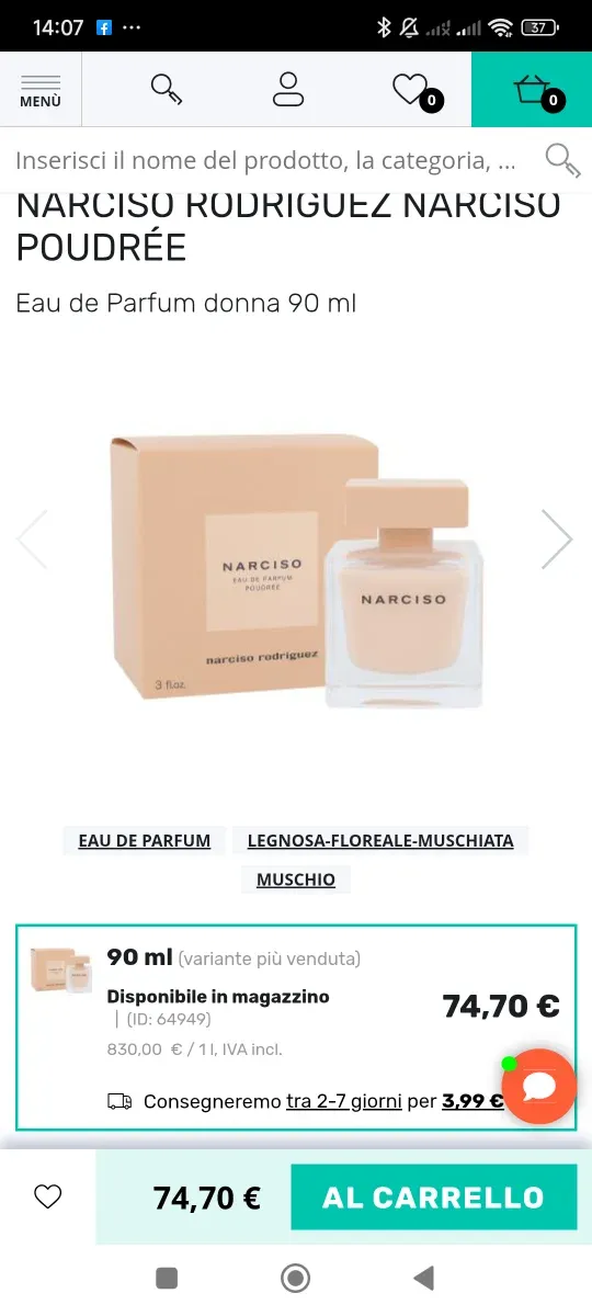 Narciso Rodriguez Eau de Parfum Cristal 90ml