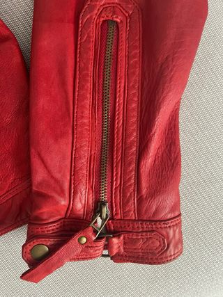 Cazadora Biker Piel Roja Massimo Dutti