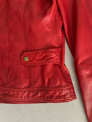 Cazadora Biker Piel Roja Massimo Dutti