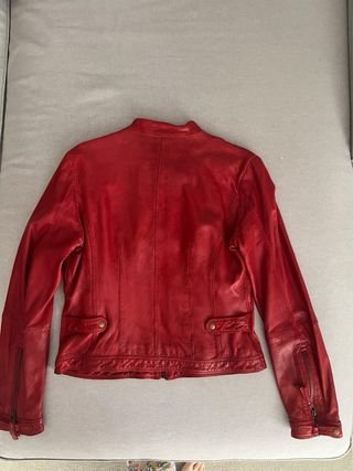 Cazadora Biker Piel Roja Massimo Dutti