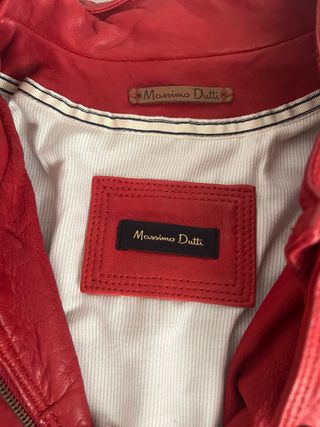 Cazadora Biker Piel Roja Massimo Dutti