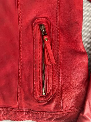Cazadora Biker Piel Roja Massimo Dutti