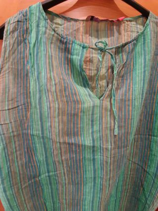 Camiseta sin mangas boho verde rayas L