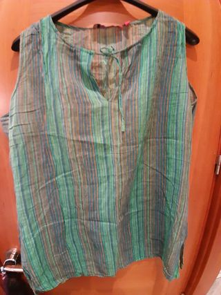 Camiseta sin mangas boho verde rayas L