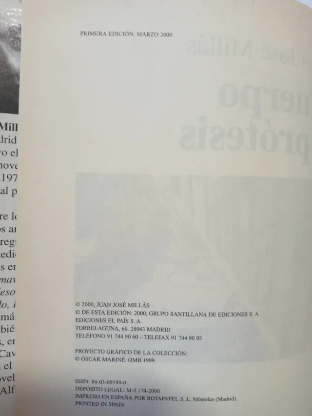 Juan José Millás. Cuerpo y prótesis. Primera ed.