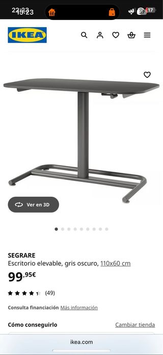 Escritorio elevable IKEA SEGRARE gris oscuro