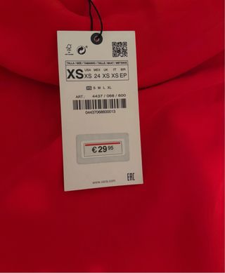 Vestido rojo Zara tirantes escote pico XS