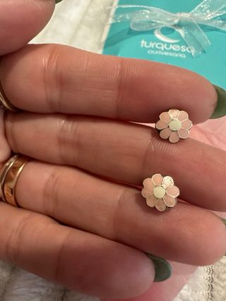 Brincos Prata Flor Rosa