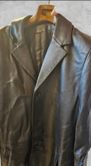 Cappotto lungo in vera pelle nera