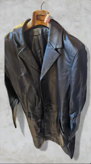 Cappotto lungo in vera pelle nera