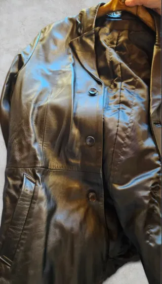 Cappotto lungo in vera pelle nera