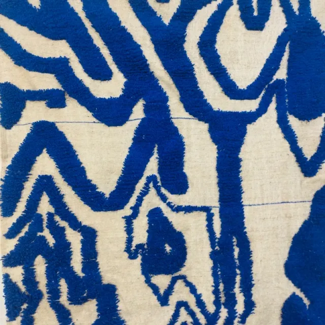 Alfombra de lana beige y azul