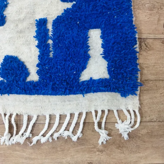 Alfombra de lana beige y azul