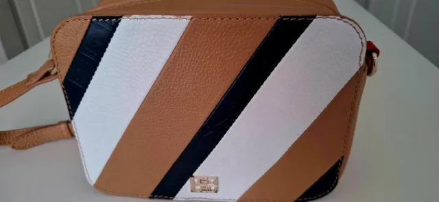 Bolso Piel Gloria Ortiz Rayas Marrón Blanco Negro