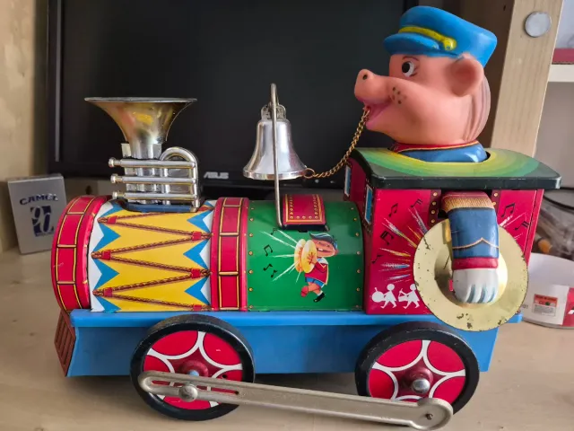 Tren Juguete Antiguo Tambor Trompeta Campana