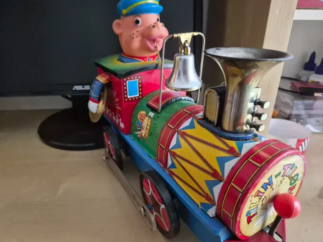 Tren Juguete Antiguo Tambor Trompeta Campana