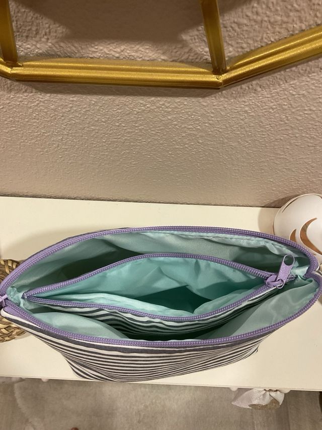 Neceser grande impermeable rayas con bolsillo