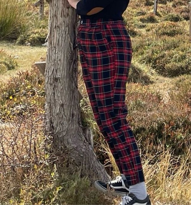 Pantalones Tartán escocés Bershka Rojo y Negro